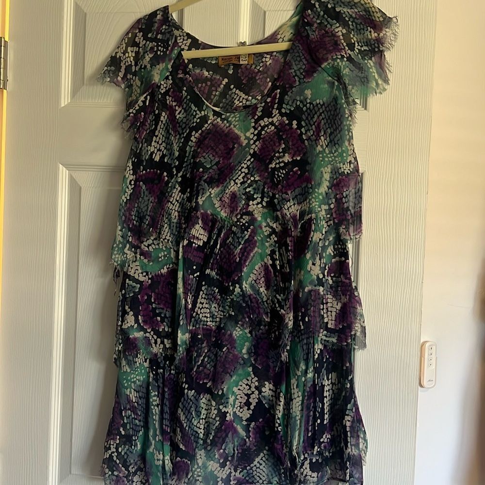 Karen Zambos Purple Pattern Dress - NWOT - Short Sleeve Dress